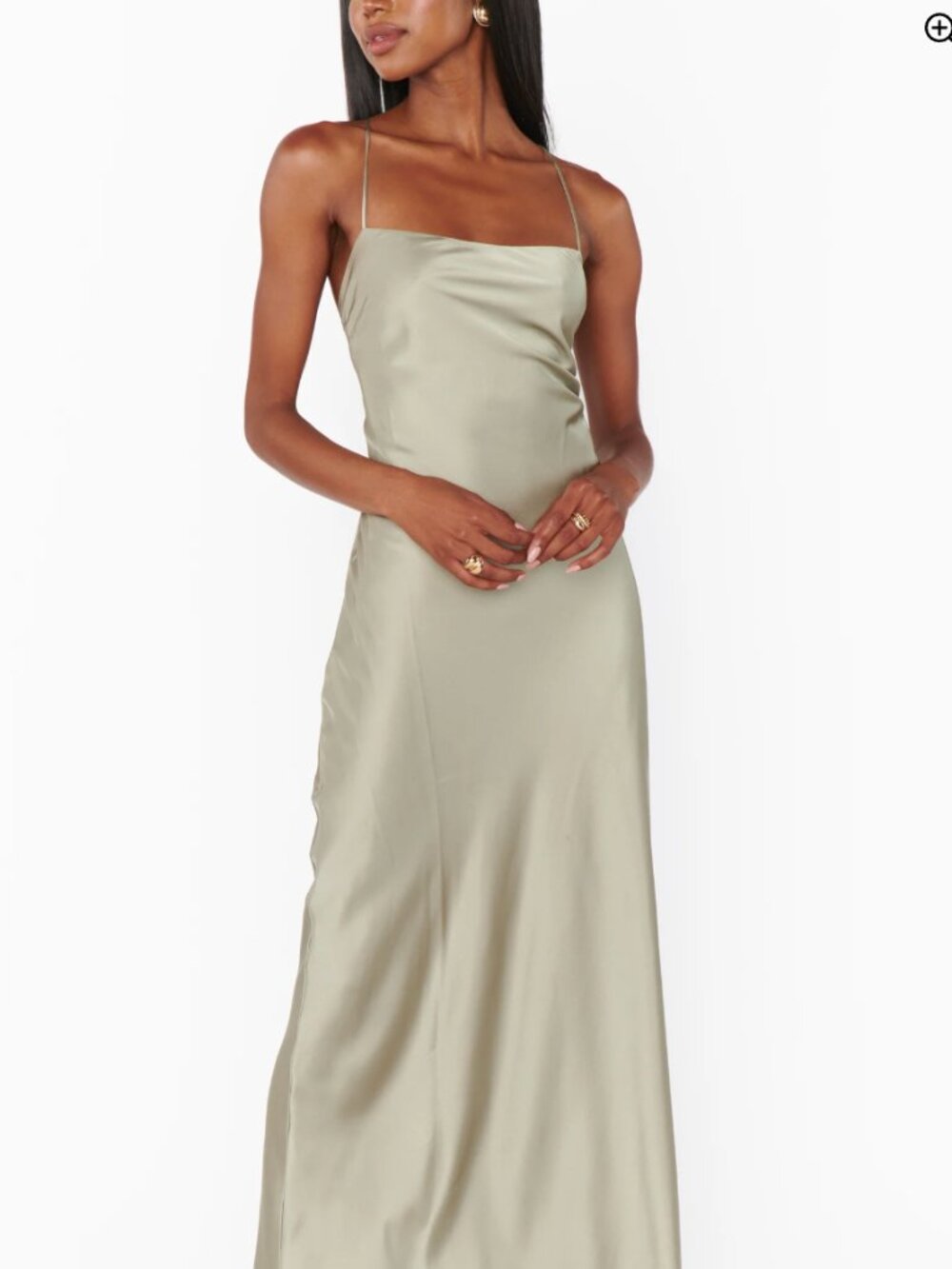 Show Me Your MuMu Sage Green Satin Maxi Slip Dress